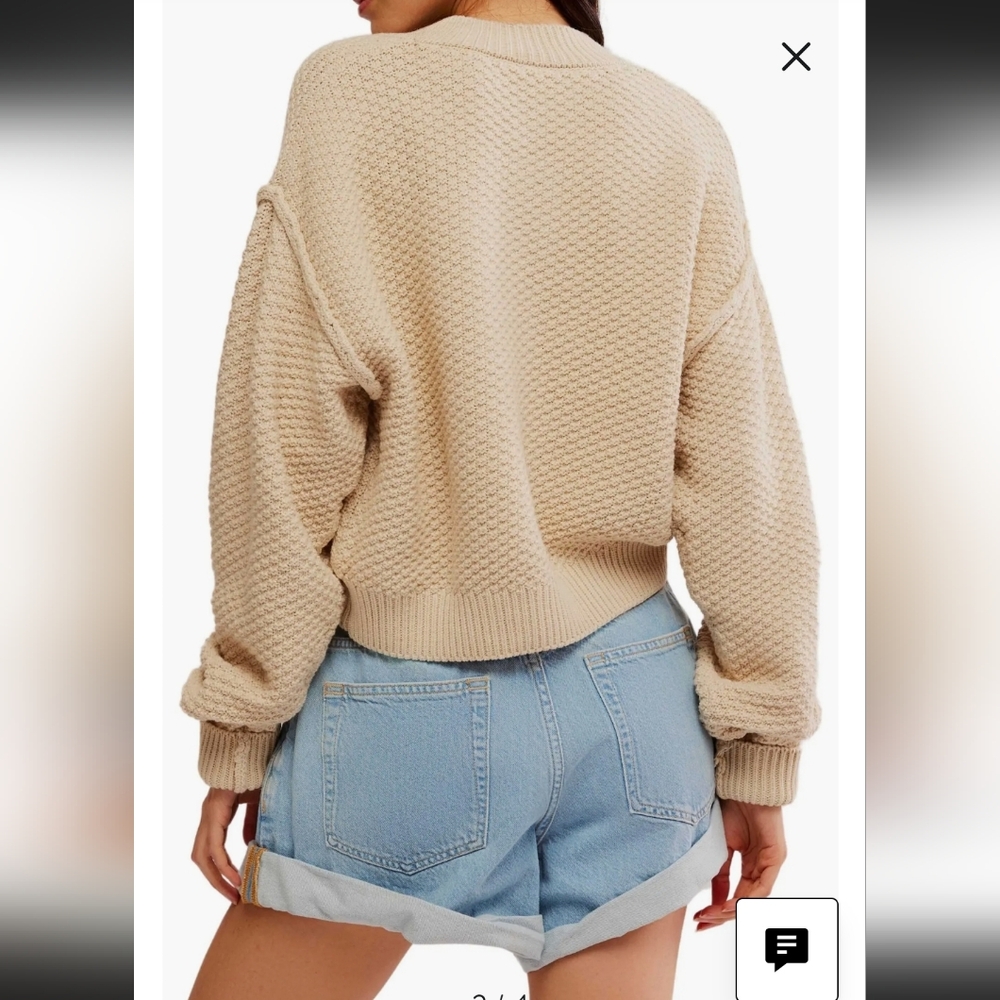 Free People Cropped Chunky Button Cardigan in Beige - Picture 2 of 11